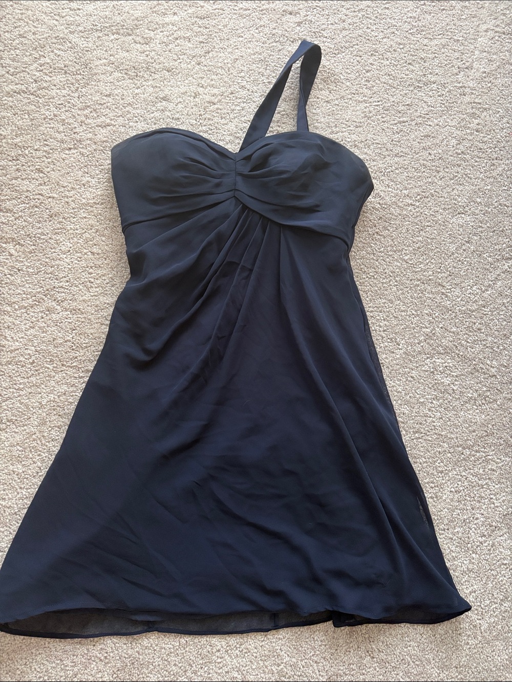 One-Shoulder Black Evening Dress with Draped Bodice